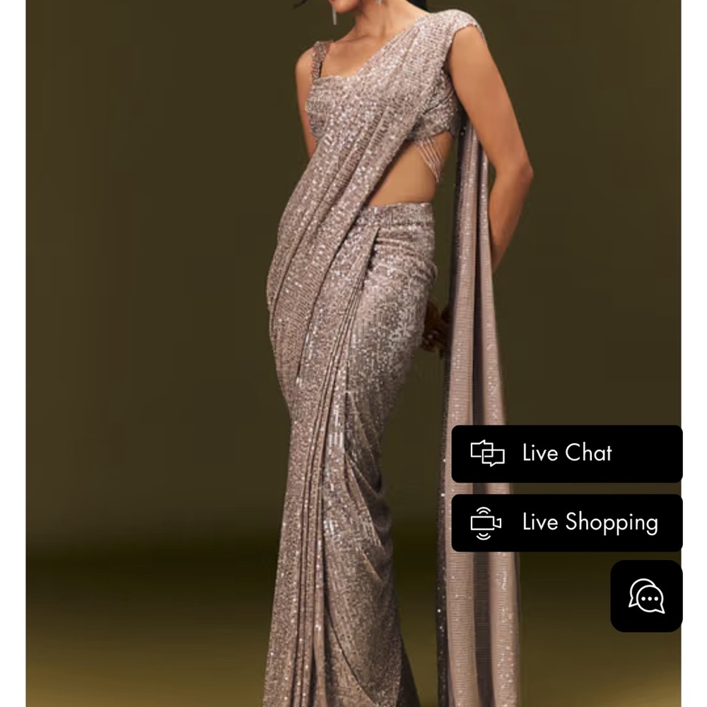 Elegant Rose Gold  Sequin Dress Saree